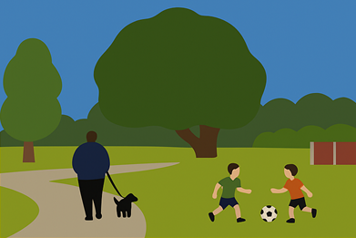 View across the Harpfords green space